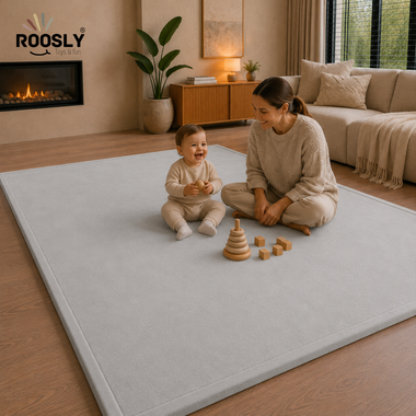 Roosly Fluwelen Speelmat & Speelkleed Baby 150ร200 cm โ Extra Dik Traagschuim, Antislip โ Mist Grey