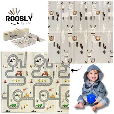 Roosly Speelmat & Speelkleed Baby 180Γ200 cm β Dubbelzijdig & Opvouwbaar β Llama