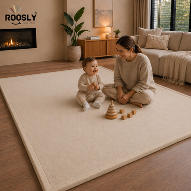 Roosly Fluwelen Speelmat & Speelkleed Baby 150×200 cm – Extra Dik Traagschuim, Antislip – Sand Beige