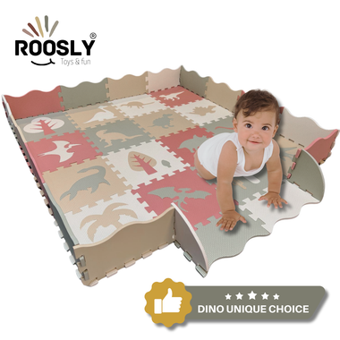 Roosly Speelmat & Speelkleed Baby 145×145 cm – Zacht, Veilig & Opvouwbaar – Dino Pastel
