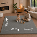 Roosly Fluwelen Speelmat & Speelkleed Baby 150×200 cm – Extra Dik Traagschuim, Antislip – Stone Grey